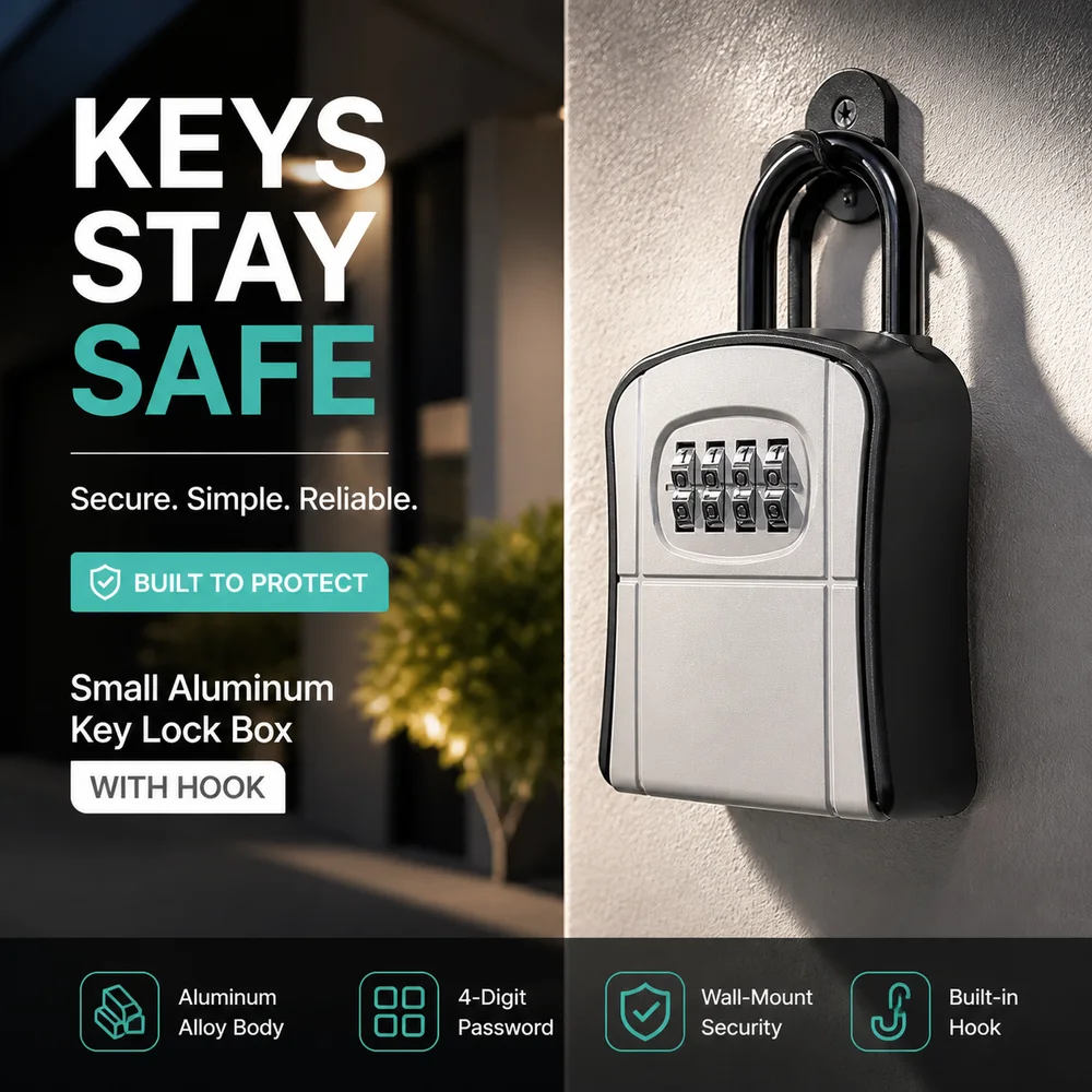 The aluminium combination key box shown closed